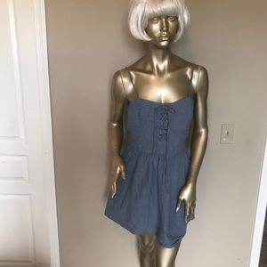 Blue cotton sundress size XL lace-up bodice